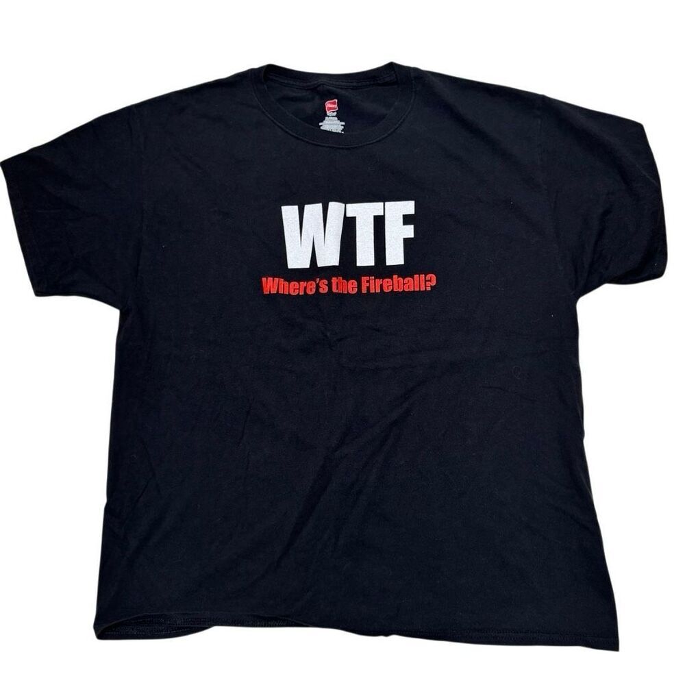WTF Where's The Fireball Double Sided Print Graphic Tee Shirt Black XL